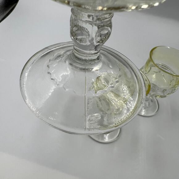 Vintage Set Crown Thumbprint Yellow & Clear Cordial Sherry Stemmed Wine Glasses - Picture 6 of 8